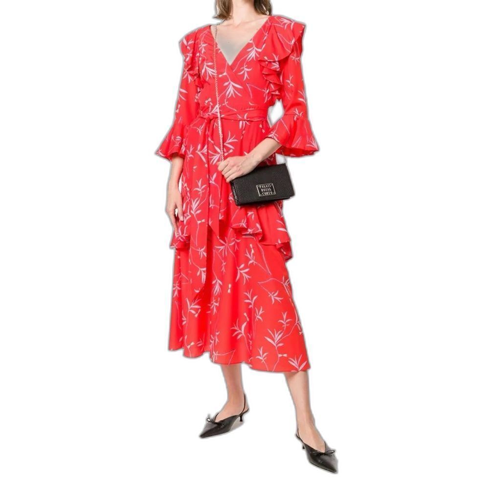 Borgo De Nor Red Floral Ruffled Midi Dress UK 12 US 8 Medium Wedding Guest
